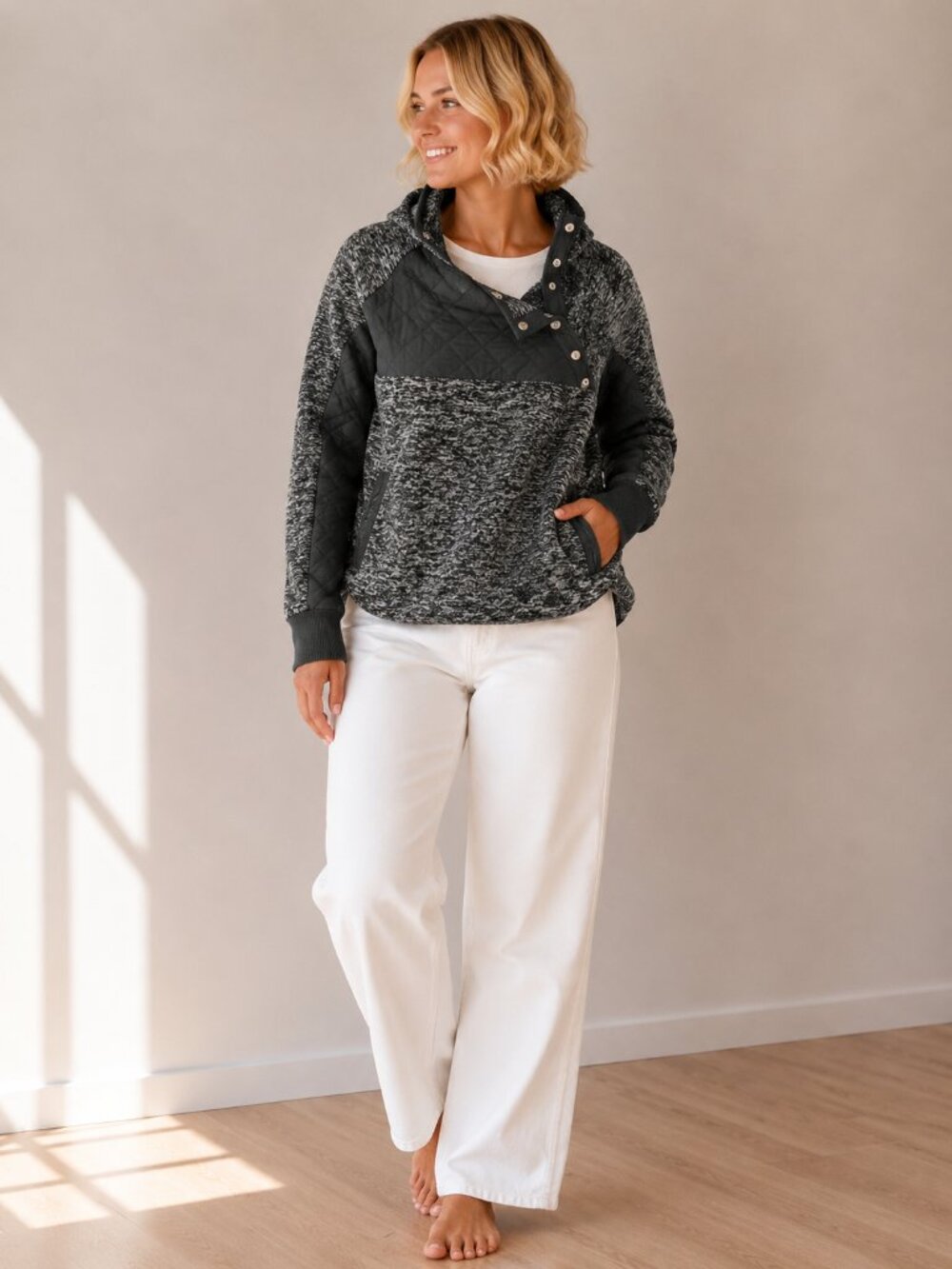 Abercrombie & Fitch Charcoal Fleece And Quilted Pullover